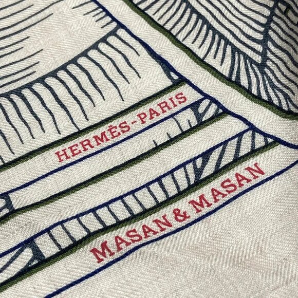 Auth HERMES Triangle Geant - Beige Red Multi Cashmere Silk Scarf - Picture 8 of 9